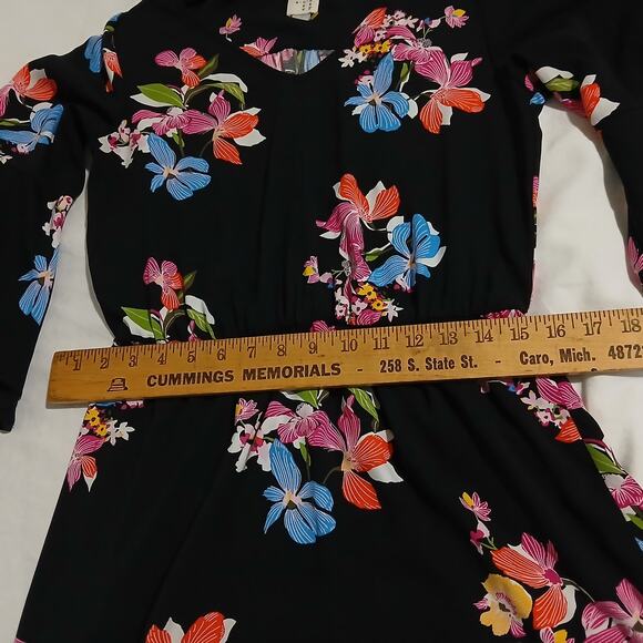 A New Day Black floral fit & flare dress with bell sleeves sz Small polyester - Picture 14 of 16